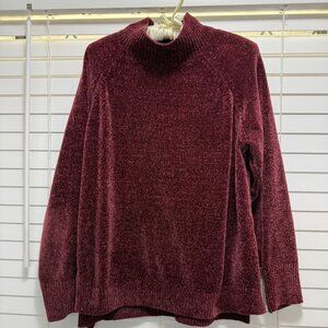 Leo & Nicole Women's burgundy chenille long sleeve funnel neck sweater: Size L